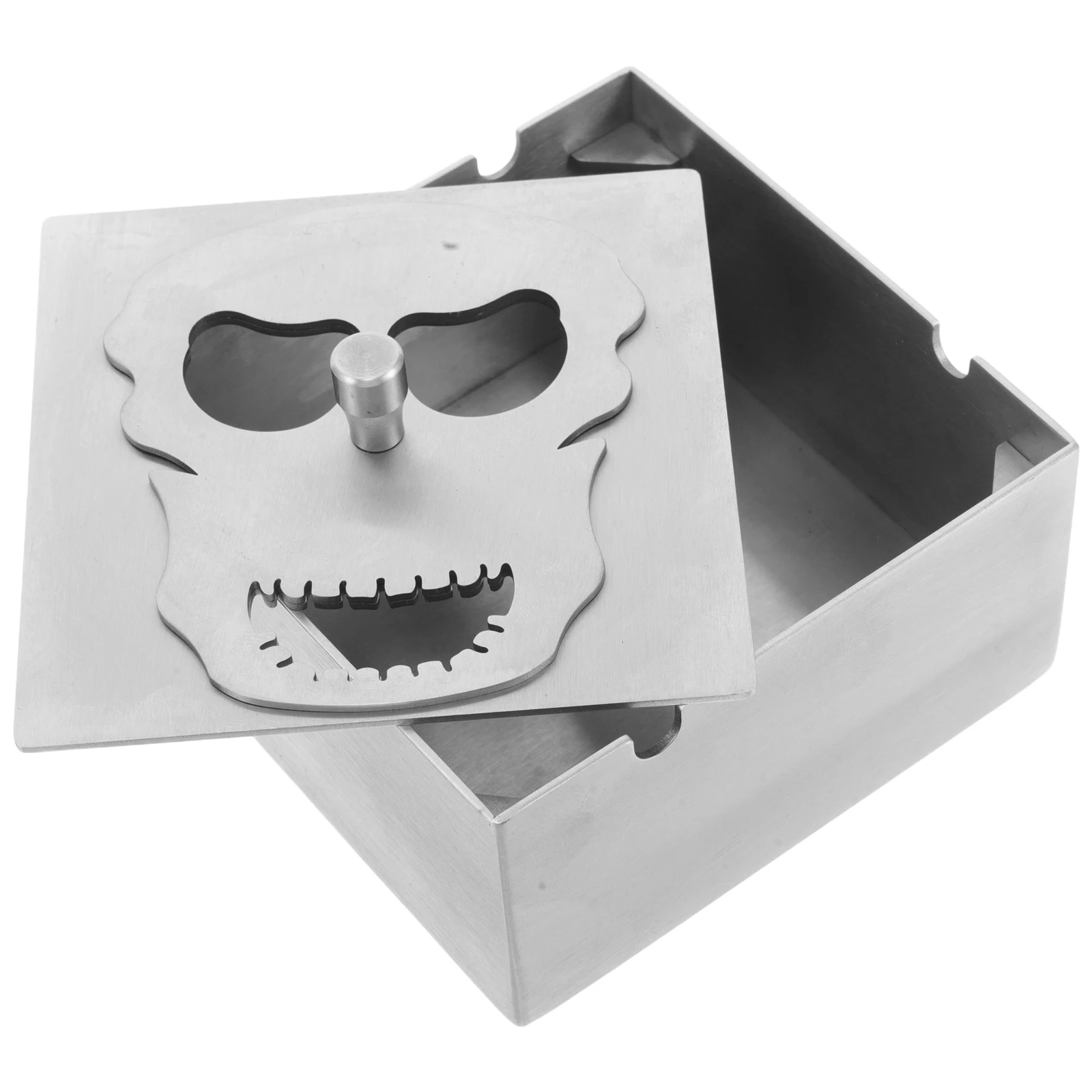 

Creative Skull Ashtray With Lid Unique Stainless Steel Design Rotating Cover Easy Clean Decorative Home Garden Outdoor