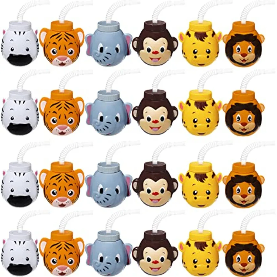 

Наборы пластиковых многоразовых стаканов с животными из зоопарка, с трубочками и крышками, 10 унций, в стиле сафари/джунгли, для вечеринок в стиле сафари/дня рождения