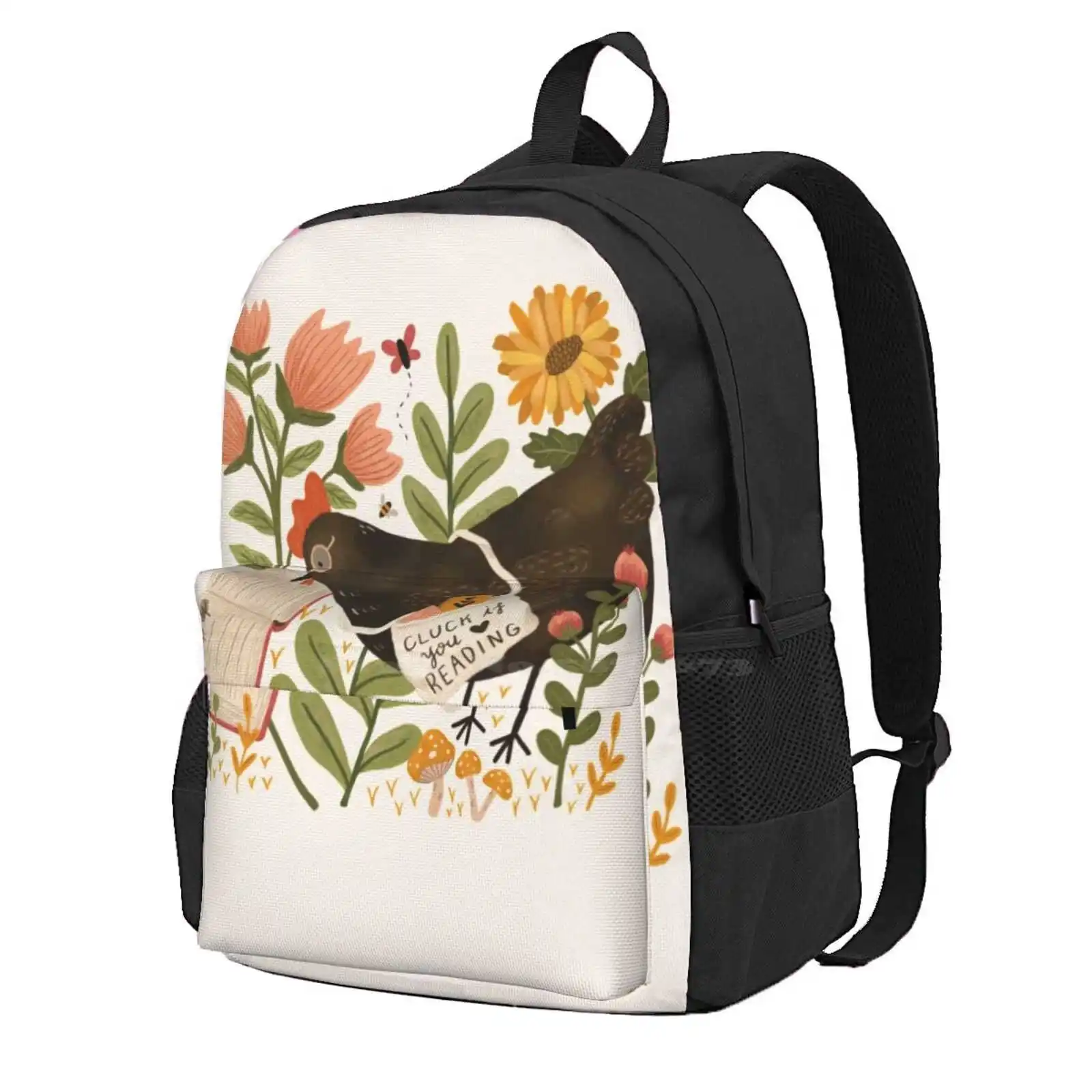 Chicken Reading A Book Hot Sale Schoolbag Backpack Fashion Bags Reading Books Book Lover Bookworm Bibliophile Chicken Animals