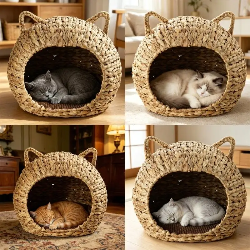 

E8BD Handwoven Hammock Swing Bed Pet Kitten Resting Sleeping Bed Cats Cave House