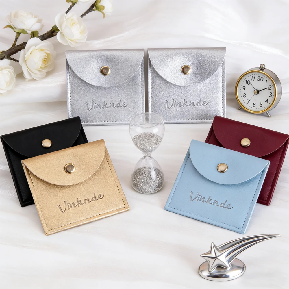 

8x8cm PU Leather Jewelry Bag 100Pack Small Earrings Rings Snap Pouches Custom Logo Bracelet Necklace Sack Best Gift For Girl