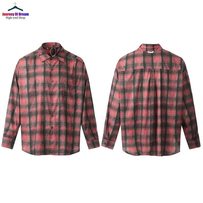 

Rose Red Our Legacy Oversized Plaid Long Sleeve Shirt High Street Casual Loose Versatile Shirt Men's Women's Oversized Tops