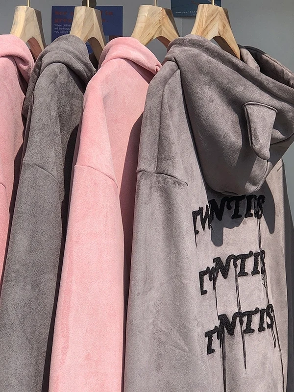 플러스 사이즈 300 파운드 미국 레트로 데빌 혼 후디 여성용 루즈 레이지 슬레 자켓 탑 가을 겨울 신상품