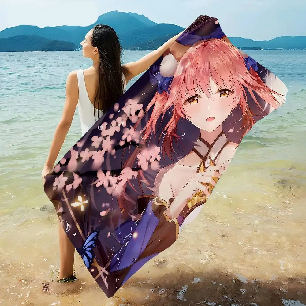 T-Tamamo no Mae Beach Towel Colorful Bath Towels for Girl Microfiber Quick Dry Custom Sand Free Beach Yoga Spa Gym Pool