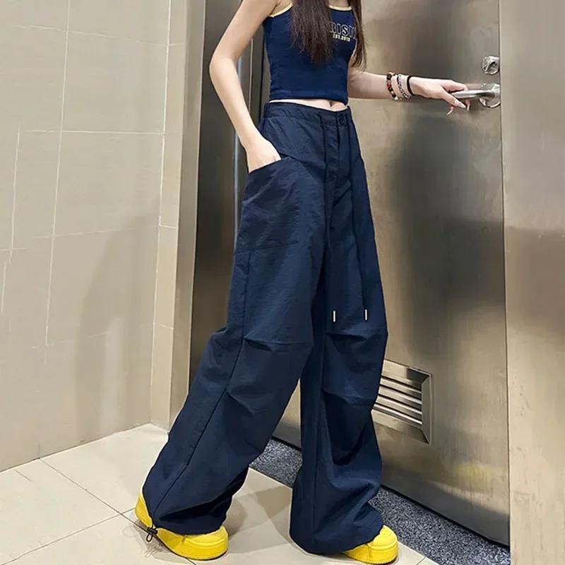 90S อเมริกัน Vintage Cargo กางเกงผู้หญิง Oversize หลวม Fit กระเป๋าขนาดใหญ่กางเกงขากว้าง Harajuku Streetwear Y2K Joggers กางเกง