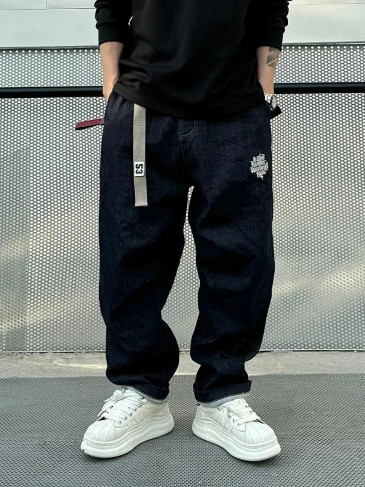 

Men's Loose Straight Leg Jeans High Street Sle American Casual Faion Autumn Winter plus Size 300 Pou Long Pants