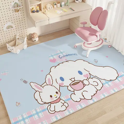 자세히 둘러보기 MINISO 귀여운 Sanrio Kuromi 헬로 키티 학습 책상 카펫 소녀 학습 의자 깔개 NonSlip Floormat 침실 거실 장식