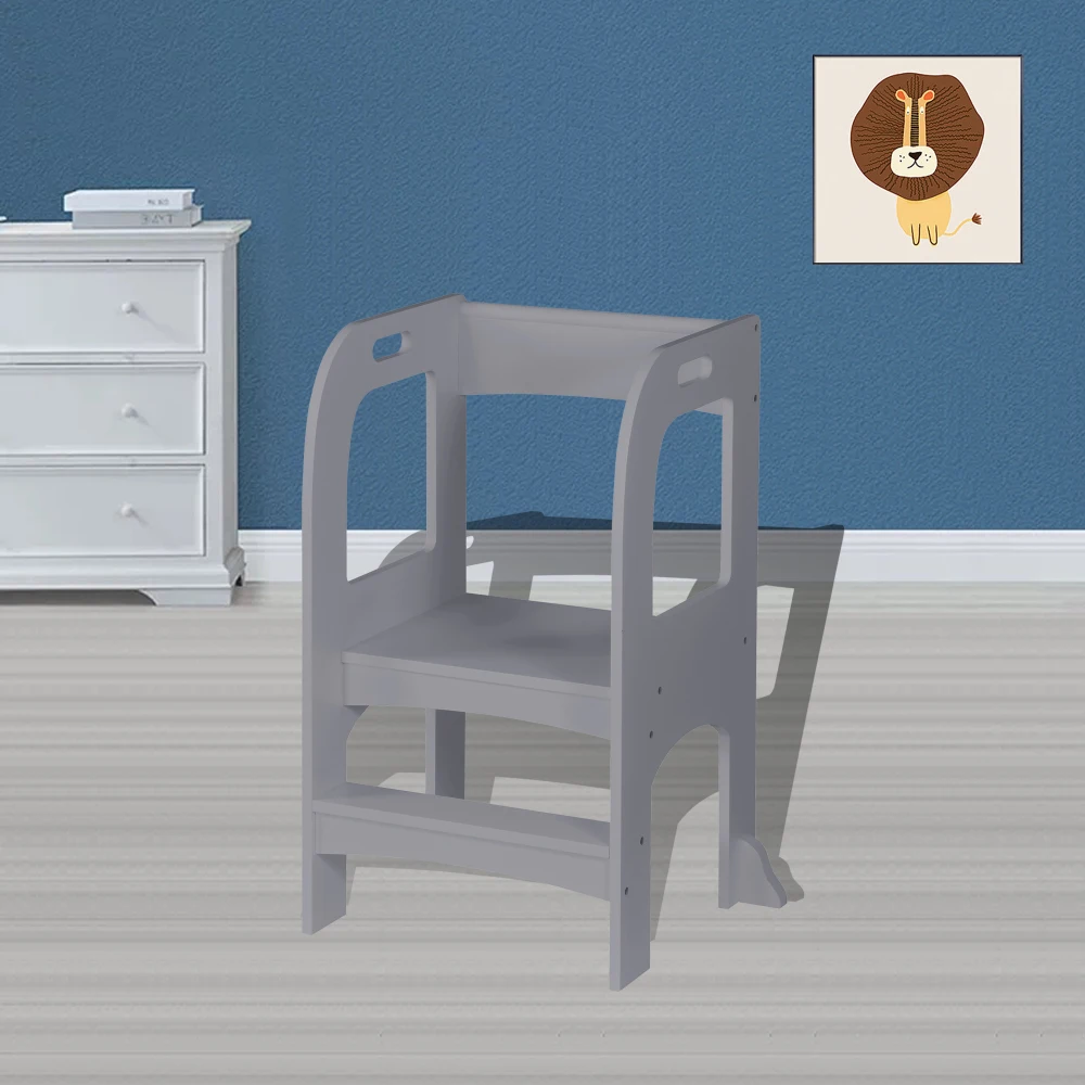 어린이 스탠딩 타워, 어린이를 위한 단계 의자, 주방 카운터용 유아용 단계 의자, 회색