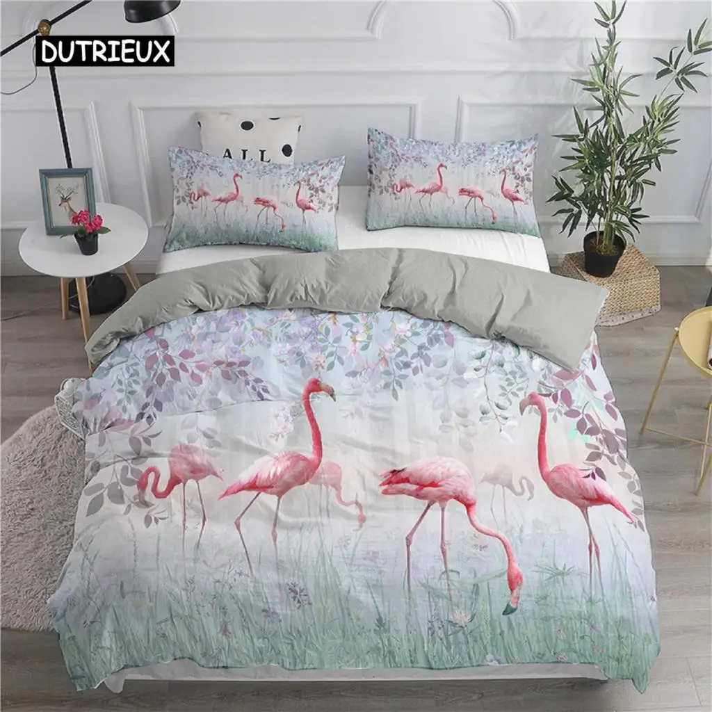 

Cartoon Pink Flamingo Bedding Set Girls Kids Teens Cute Duvet Cover Set Single Twin Queen King Size 2/3pcs Polyester Quilt Cover