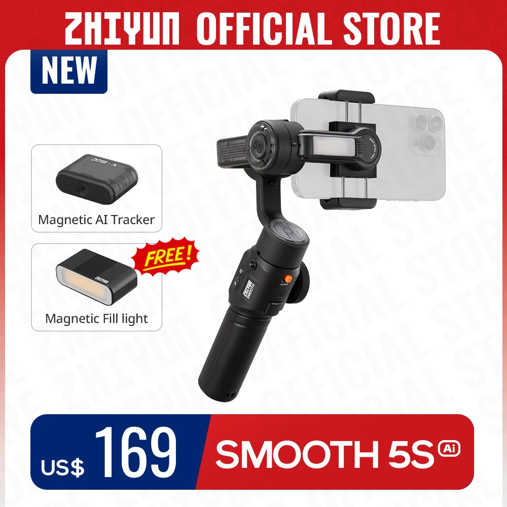 

ZHIYUN Official SMOOTH 5S AI Smartphone Gimbal 3-Axis Gimbals Fill Light Phone Stabilizer for iPhone 15 Pro Max Android