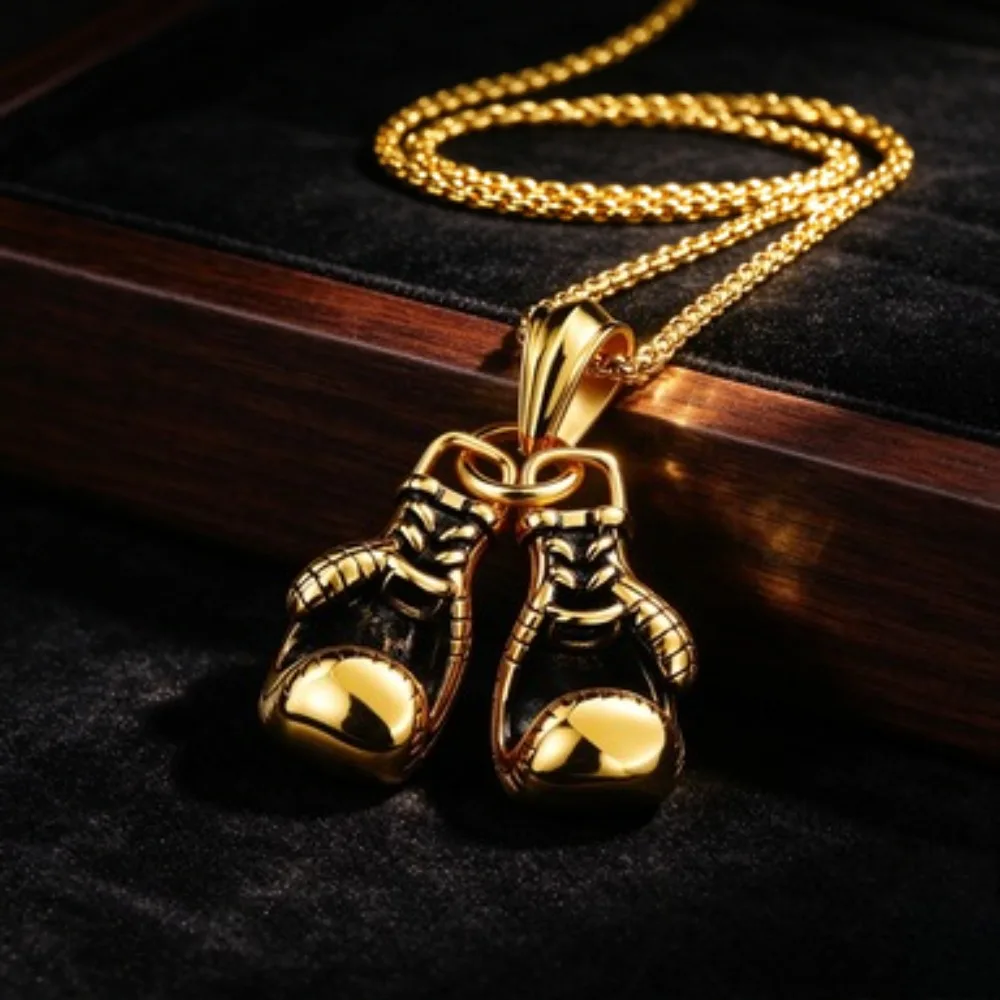 Gold Color Mini Boxing Glove Necklace Men's Fashion Sports Fitness Jewelry Pair Pendant Chain Charm for Boy