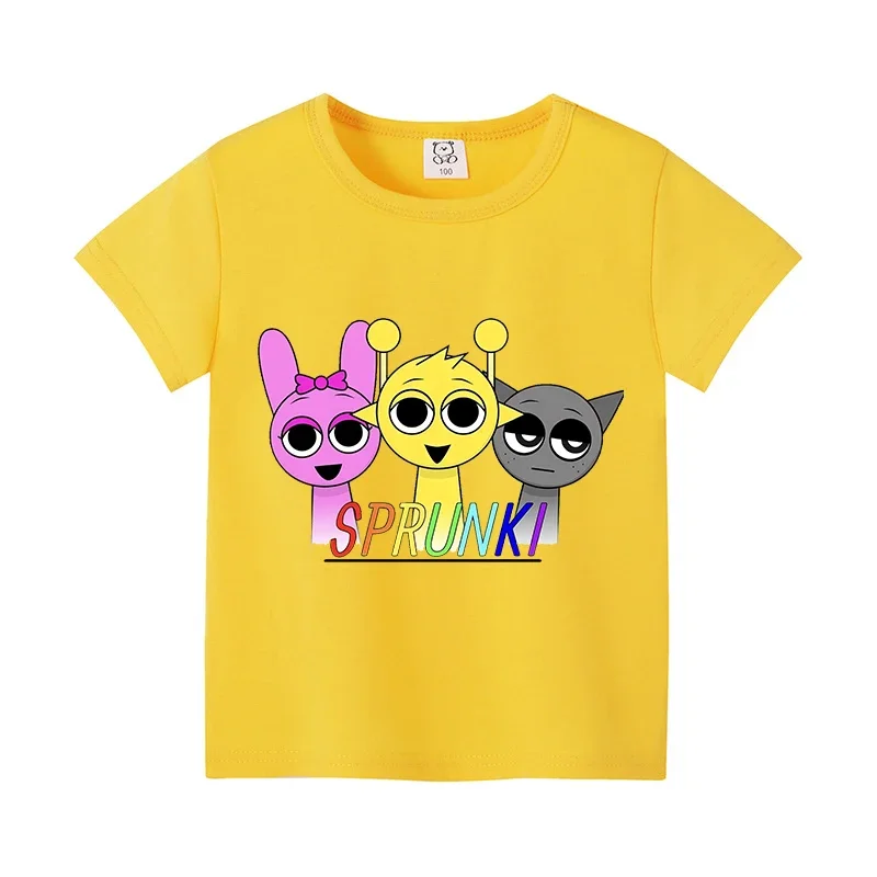 T-shirt à manches courtes imprimé jeu Sprunki pour enfants, t-shirts Anime pour enfants, t-shirts en coton pour bébé, vêtements d'été pour fille et garçon, cadeau pour enfant en bas âge