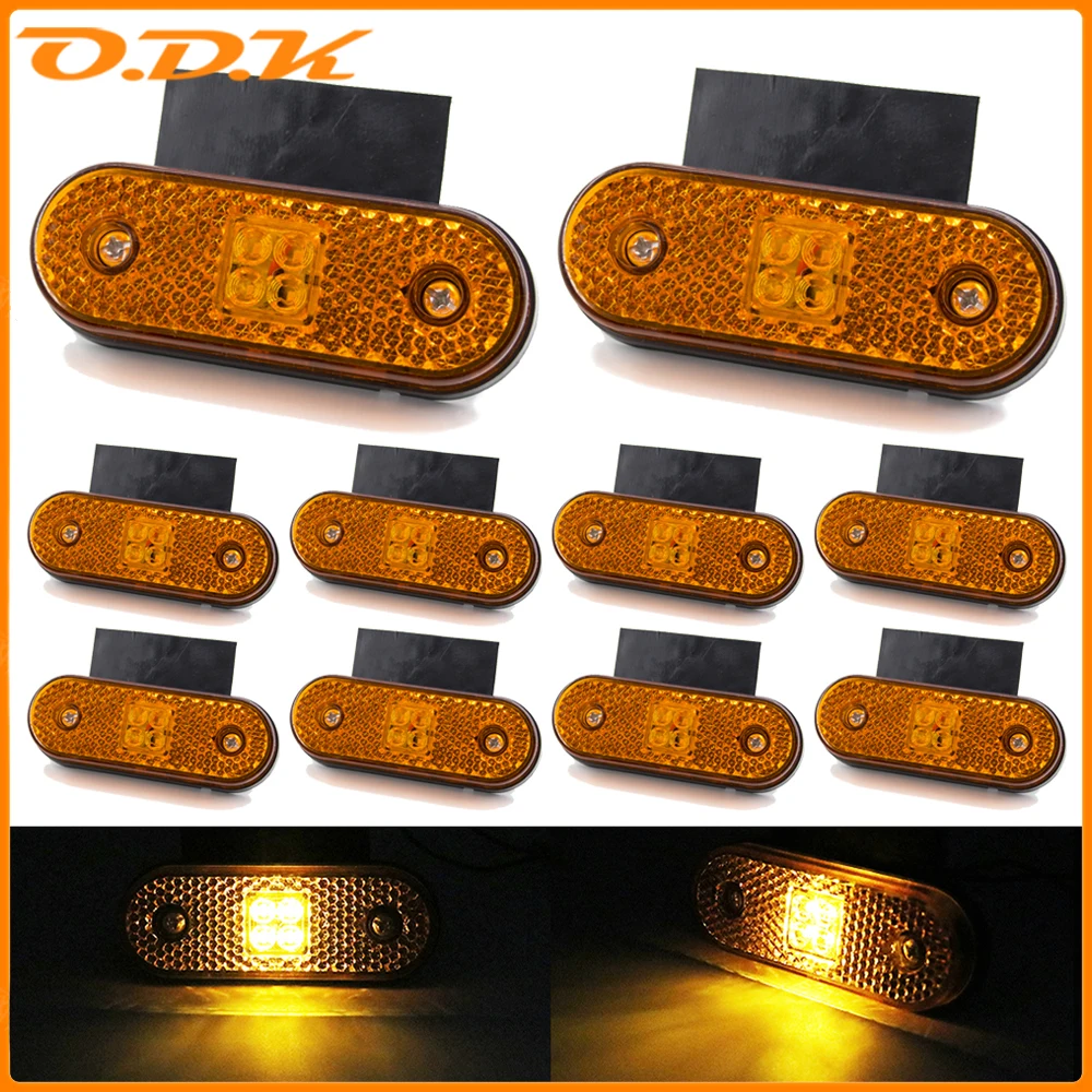 10Pcs 4 LED 12V 24V Side Marker Light Turn Signal Rear Tail Clearance Lamp Car Truck RV Trailer Lorry Pickup Bracket Boat