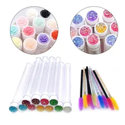 10pcs Reusable Eyelash Brush Tube For Eyelash Extension Eyebrow Brush Resin Drill Replaceable Mascara Wand Dust-proof Makeup Set