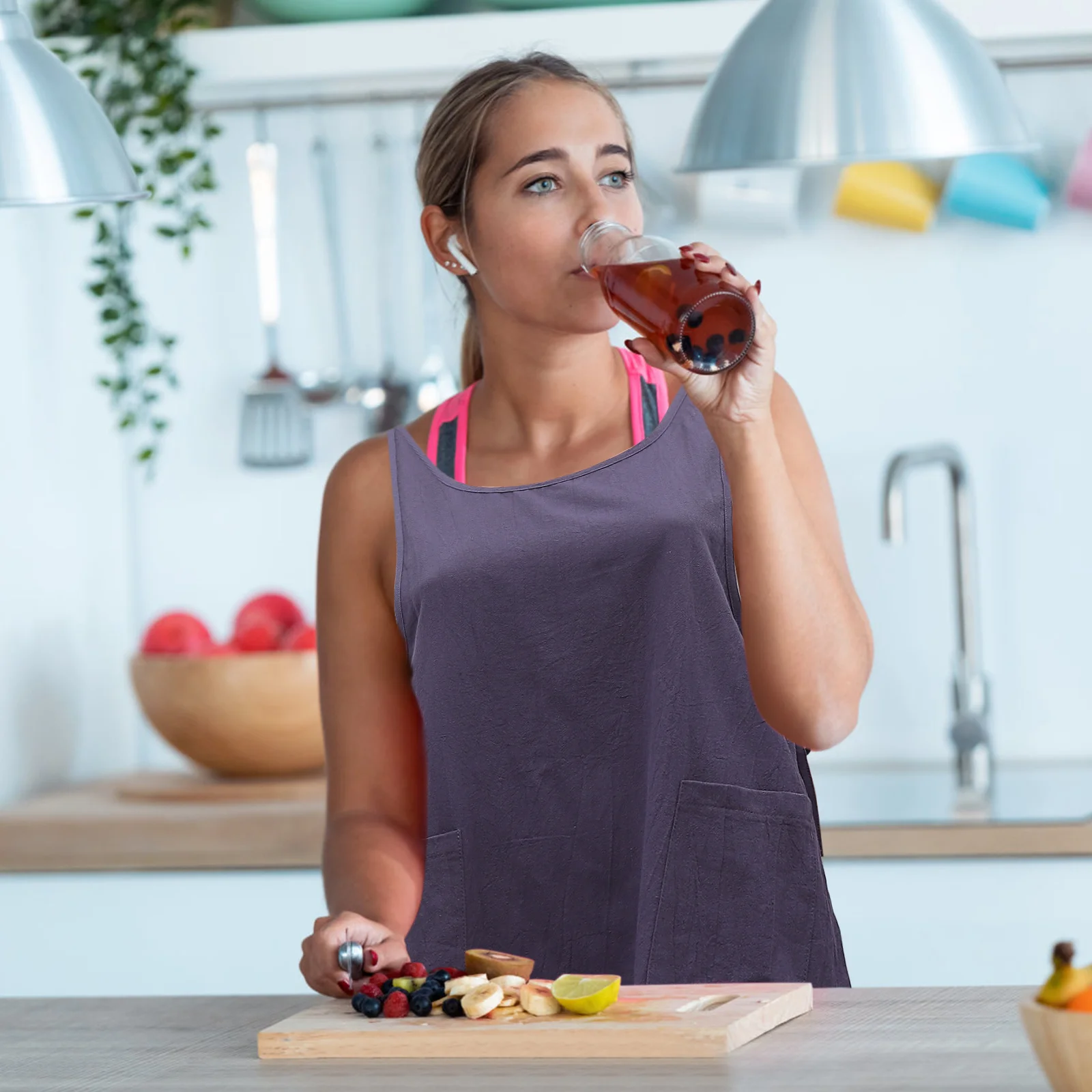 

1pc Cotton Linen For Women Loose Sleeveless Cooking Apron For Women Use Apron Household Workwear Kitchen Camping Bbq Home Use