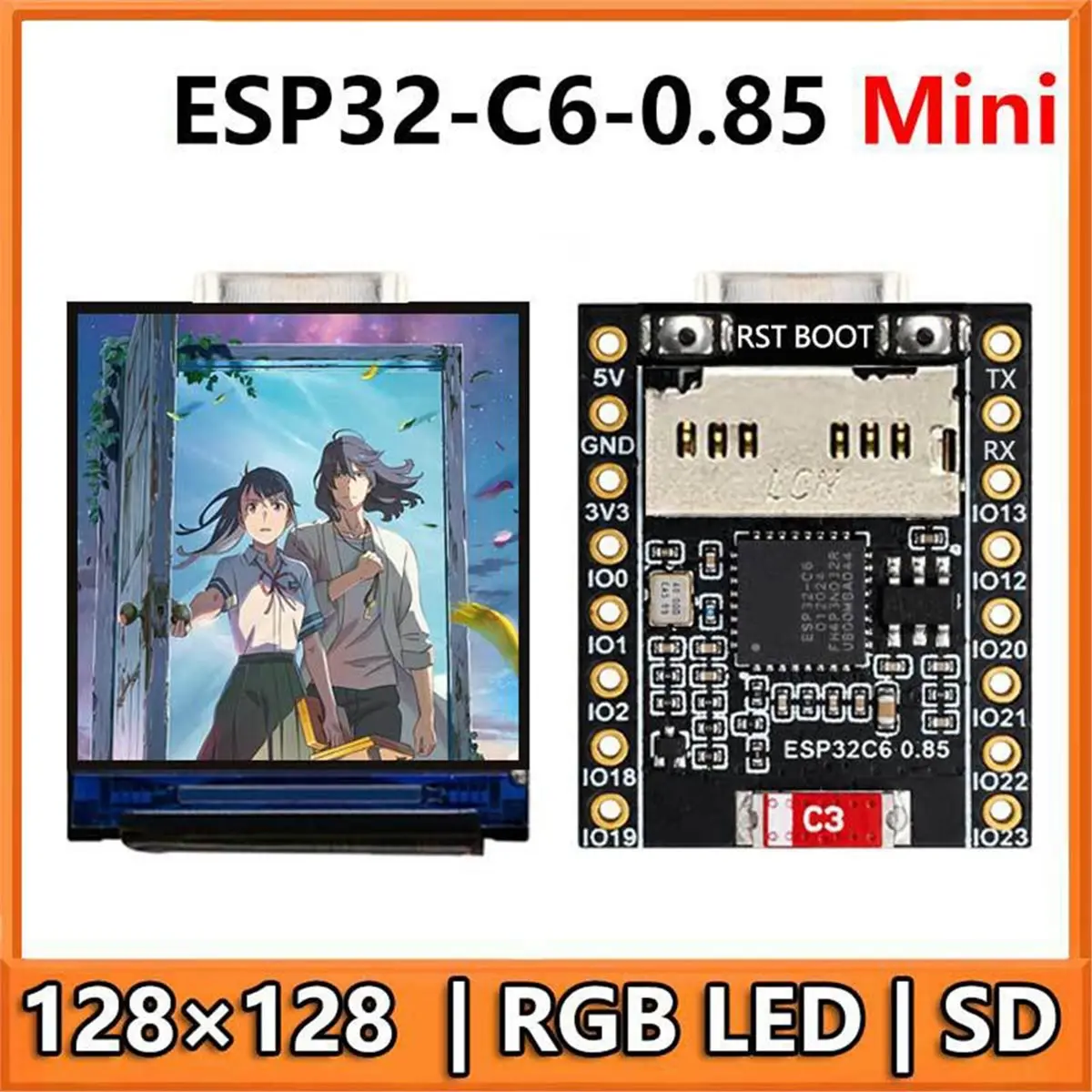 HDL ESP32-C6 LCD Development Board 0.85 Inch LCD Display 128x128 with RGB Light SD-Port 2.4 GHz Wi-Fi + Bluetooth