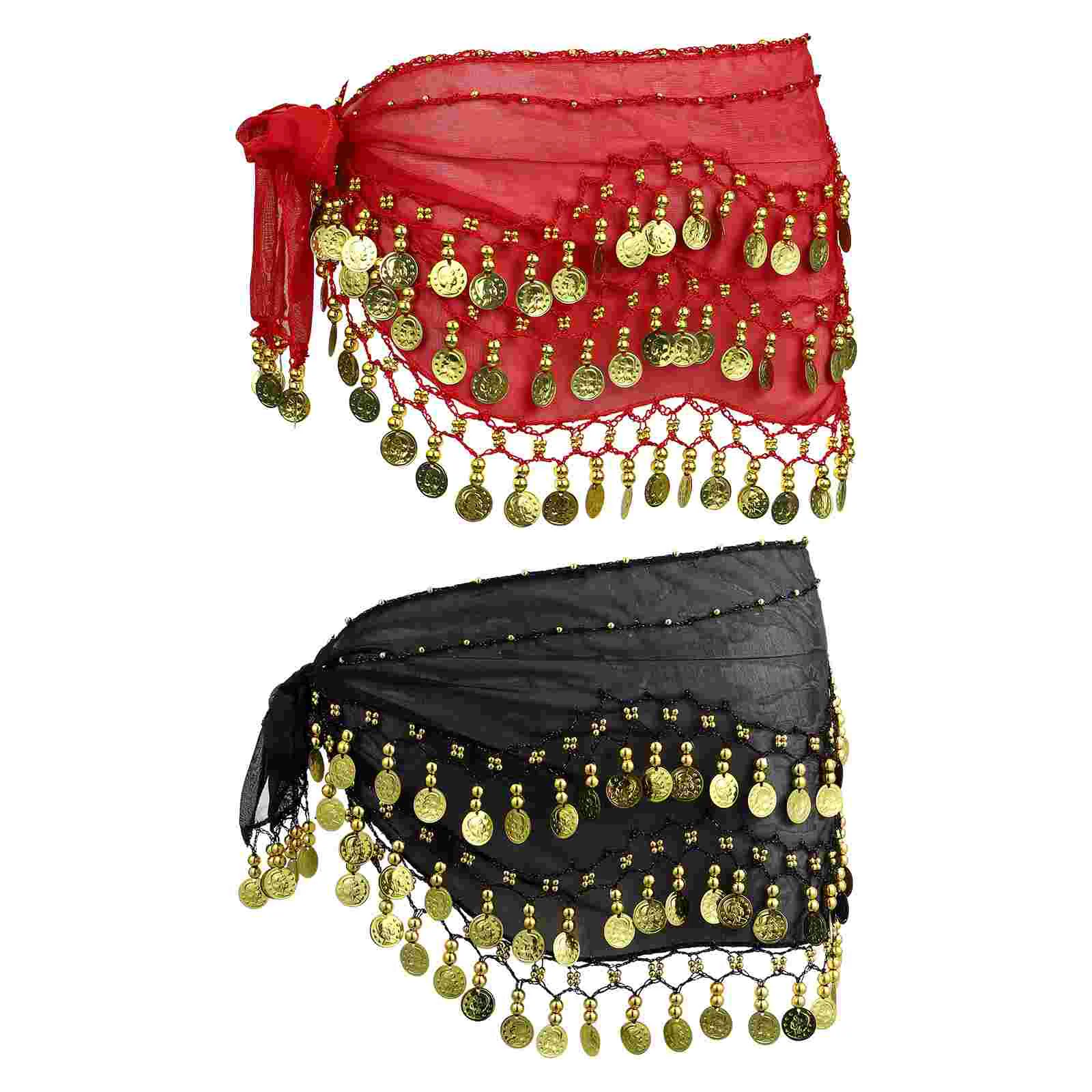 

2Pcs Hip Scarf with Dangling Coins Performance Hip Skirt Waist Wrap Skirt skirt