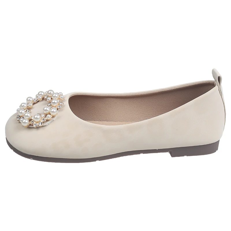 2026 Autumn Retro Ladies Round Toe Flat Shoes Luxury Rhinestone Pearl Women Mary Jane Shoes Daily Wear Causal Loafers Big Size