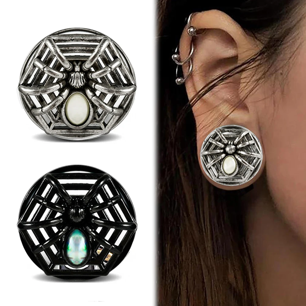 

TJP 2pcs Ears Flesh Double Flare Plugs Punk Spider Web Stretchers Expander Body Piercing Earrings