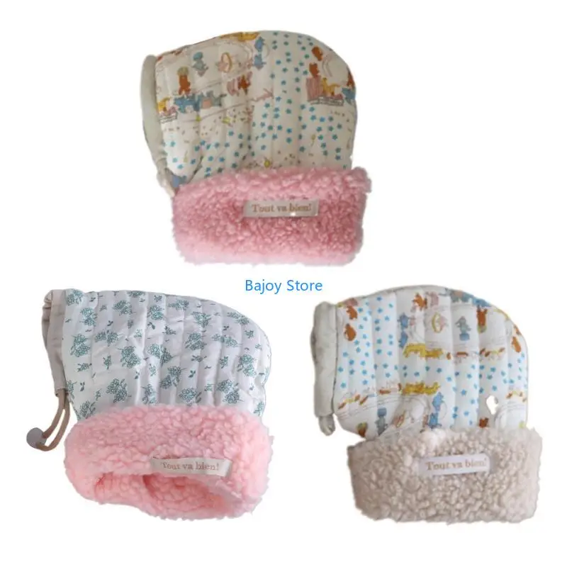

63HE Handlebar Muffs Cartoon Printed Infant Thicked Warmmuff Warm Mittens for Scooter