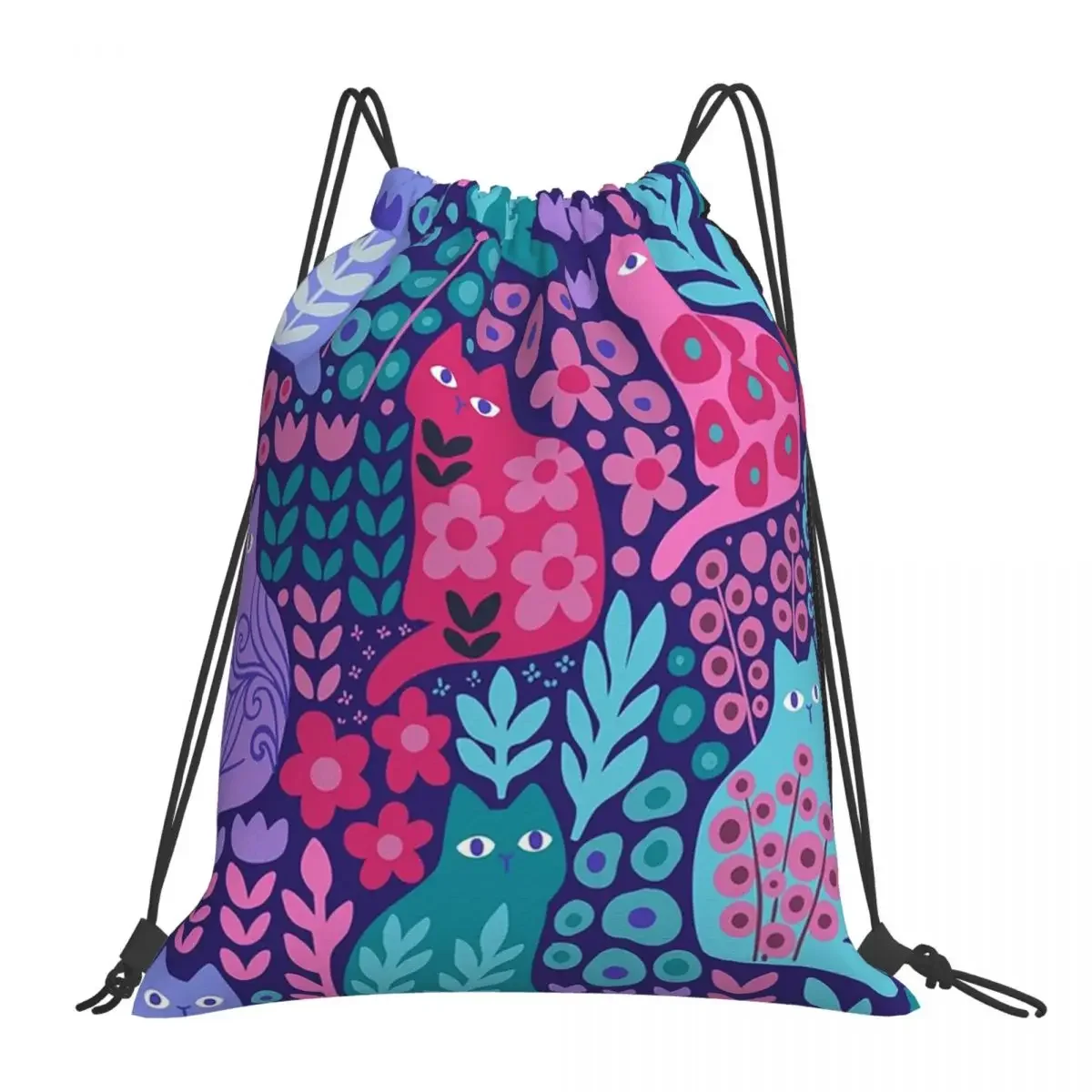 

Jewel Tone Kitty Cats And Beautiful Plants Flowers Backpacks Drawstring Bags Drawstring Bundle Pocket Storage Bag BookBag