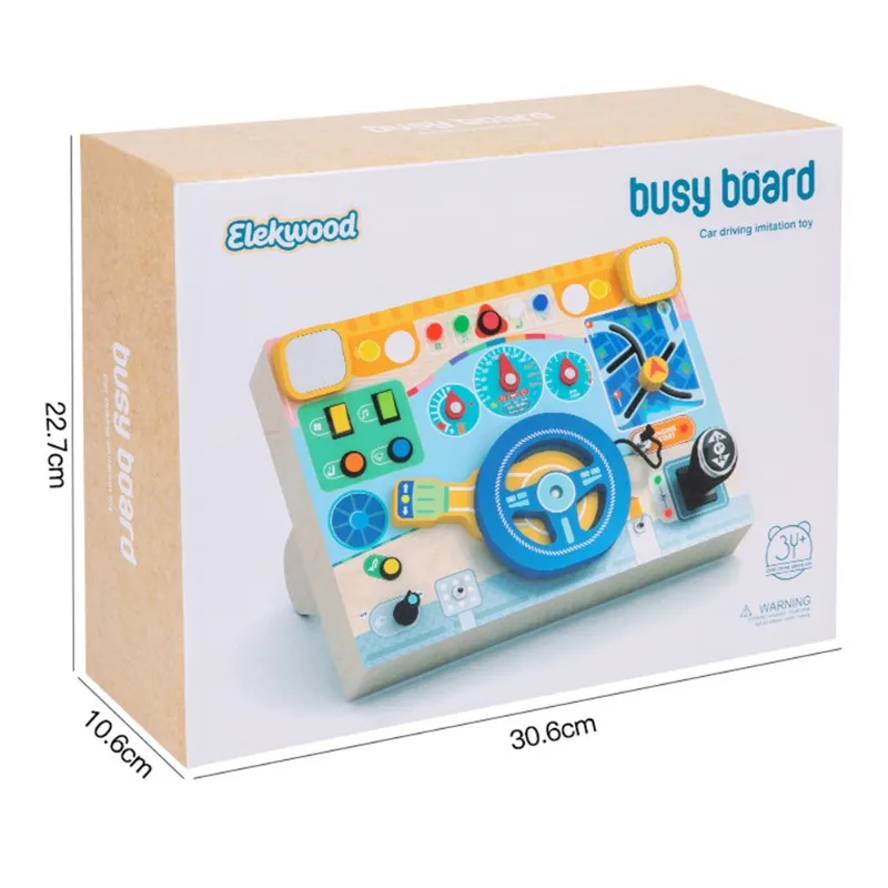 لوحة أنشطة خشبية B24C مع عجلة قيادة بإضاءة LED - محاكي قيادة تعليمي للأطفال