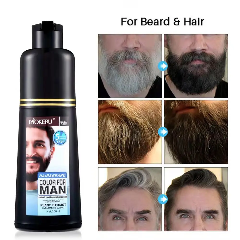 Men's Long-Lasting Black Hair Dye & Root Touch Up for Gray Coverage - 5 Minute Natural Beard & Mustache Coloring Shampoo 3-in-1