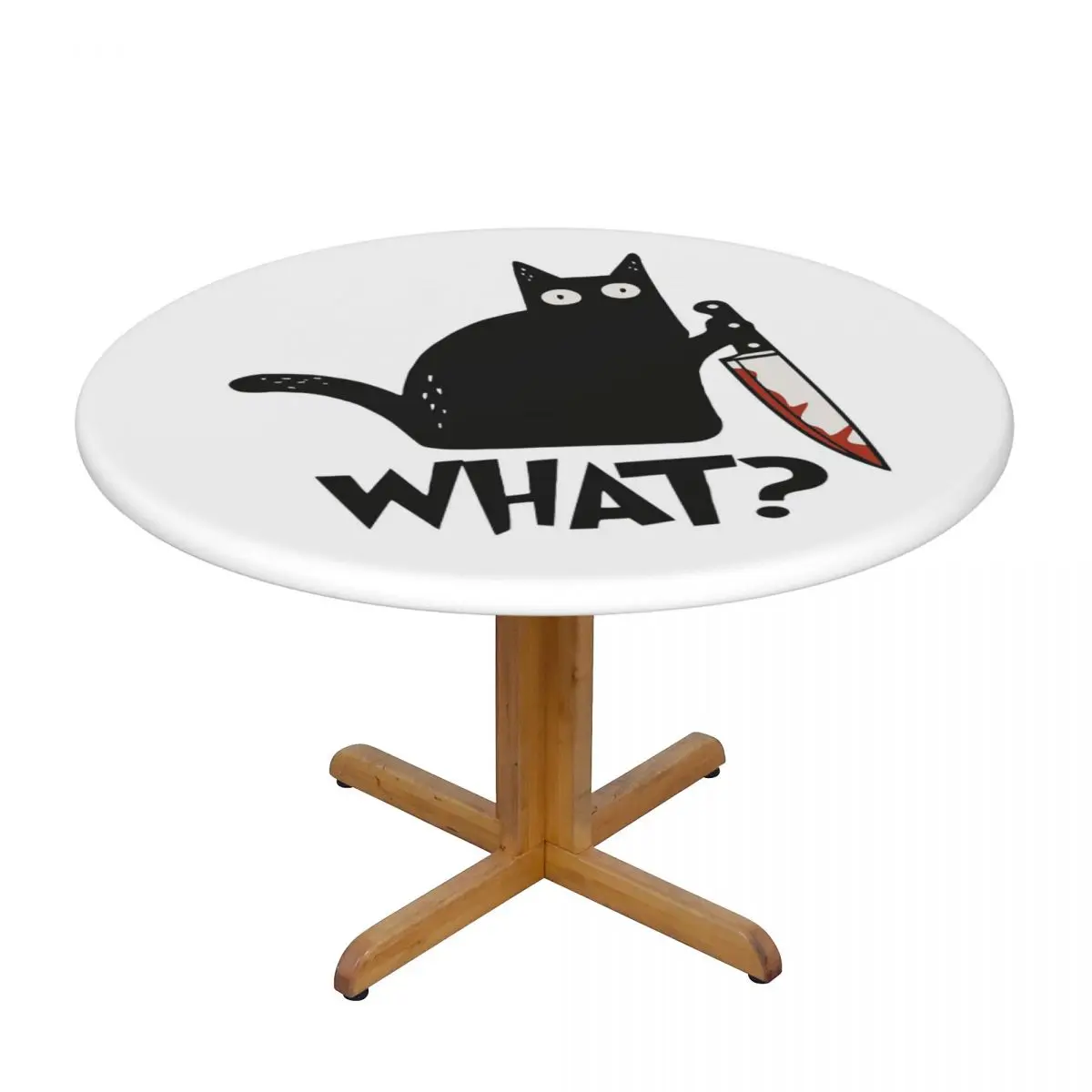 Cat What Murderous Black Cat With Knife Gift Premium Round Tablecloth Oilproof Table Cloth for Kitchen Events Dining Table Cover