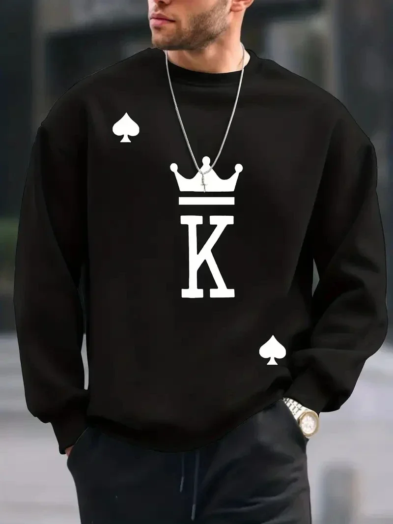 Men King Letters Funny Poker Print Hooded Trendy Sweatshirt Designer Fleece Hoodies for Male Warm Casual Pullover Clothing