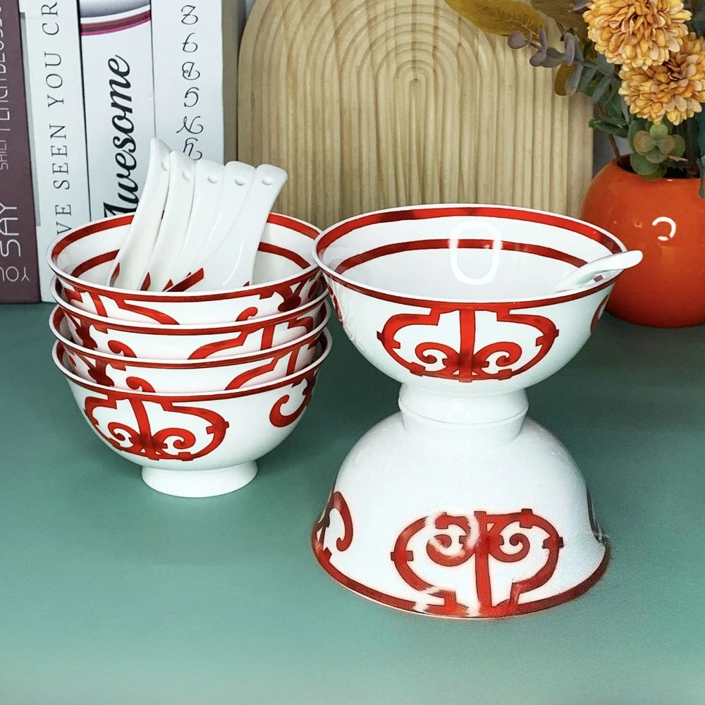 

Fresh Couple Ceramic Western Plate Steak Decoration Tableware 6 Bowls 6 Dishes Set White Porcelain Household