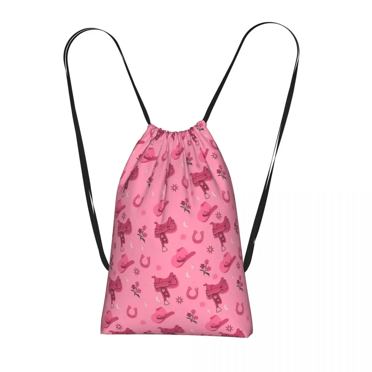 Western Cowboy Cactus Cow Head Floral Rucksäcke, tragbare Kordelzugtaschen, Sporttasche, Büchertaschen für Männer, Frauen, Schule