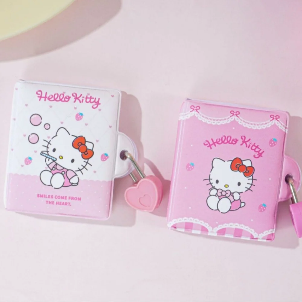 Carnet de notes portable Sanrio authentique avec serrure de confidentialité, motif Hello Kitty, agenda de poche, cahier de travail, papeterie pour fille, cadeau