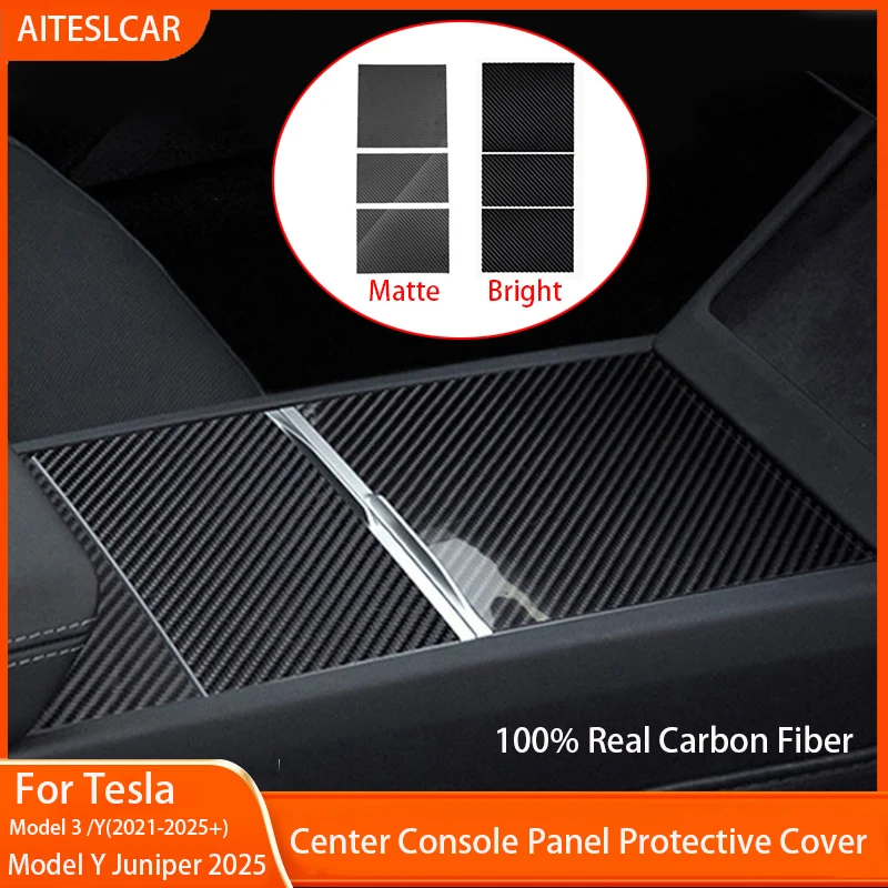 Voor Tesla Model Y Juniper 2025 Middenconsole Echte Koolstofvezel Hoogglanzend/Matte Paneel Beschermende Model 3 Koolstofvezel Patch