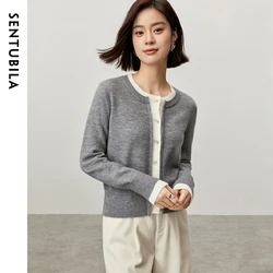 SENTUBILA Patchwork Spliced Cardigan for Women 2024 Autumn Straight 2 in 1 Sweater Fashion Single Breasted Knit Tops W43E56917