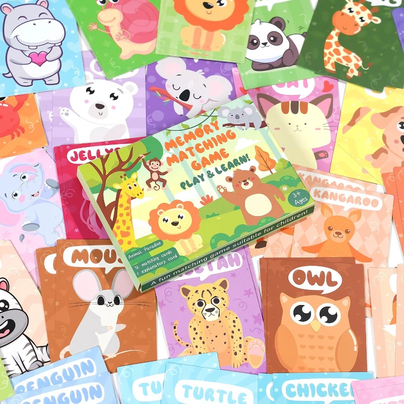 72 Sheets/box of Children's Animal Matching Cards, Learn English Words, Concentration Training, Early Education Learning Cards view 4