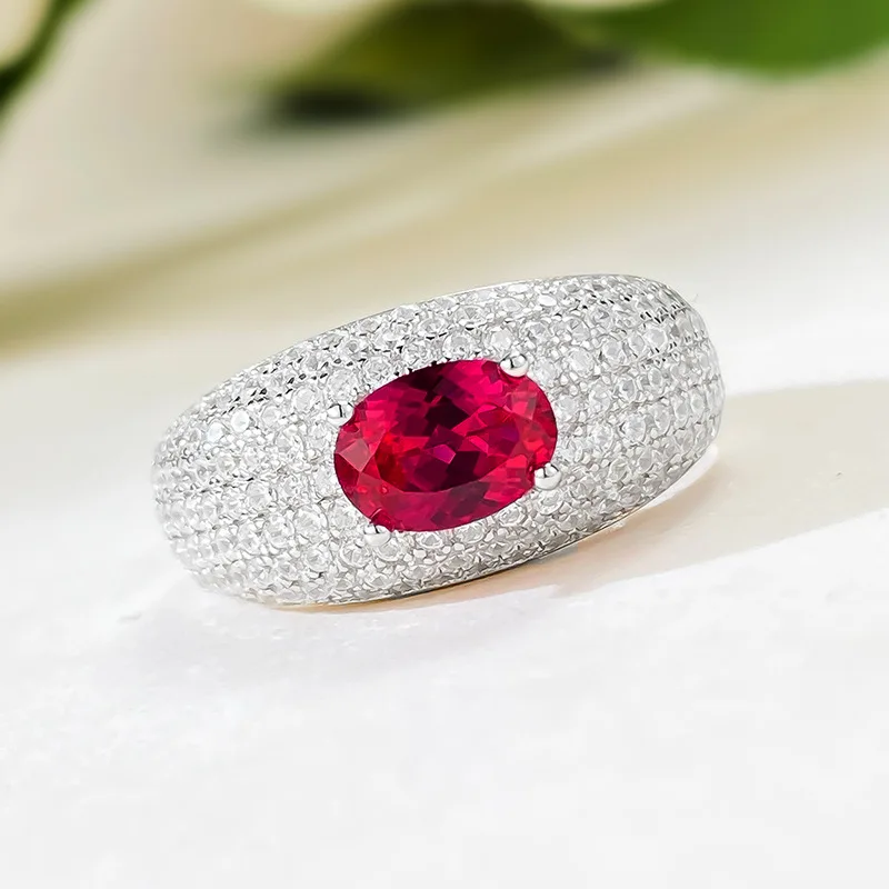 New Ruby 5 * 7 Full Diamond Ring Set with Zircon, Stylish and Simple Ring