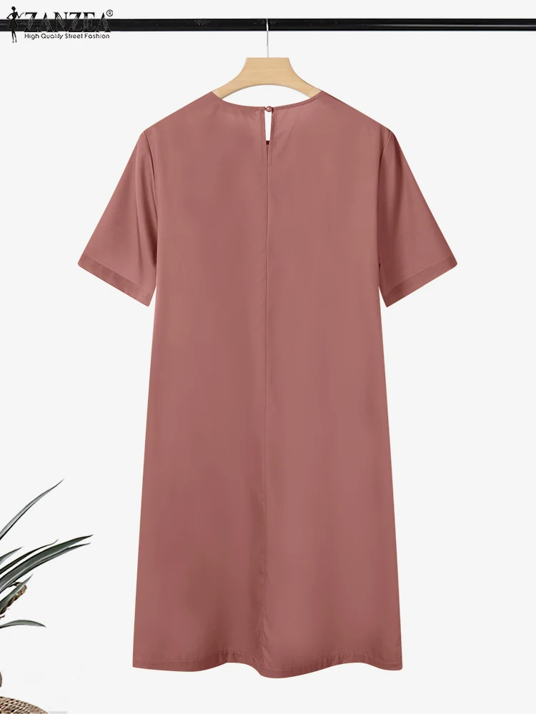 ZANZEA Flower Printing Day Wear Knee-Length Dresses Summer O-Neck Short Sleeve Womens T-Shirt Robes Femme Casual Short Vestidos