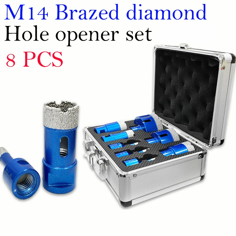 8 PCS M14 Brazing Diamond Drill Bit Set Tile Stone Drilling Bit Angle Grinder Hole Opener Reaming Drill Kit Dremel Accessories