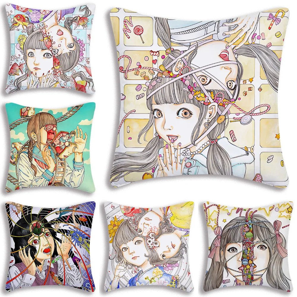 

Shintaro Kago Art Horror Pillow Covers Cartoon Sofa Decorative Home Double-sided Printing Short Plush Cute Cushion Cover