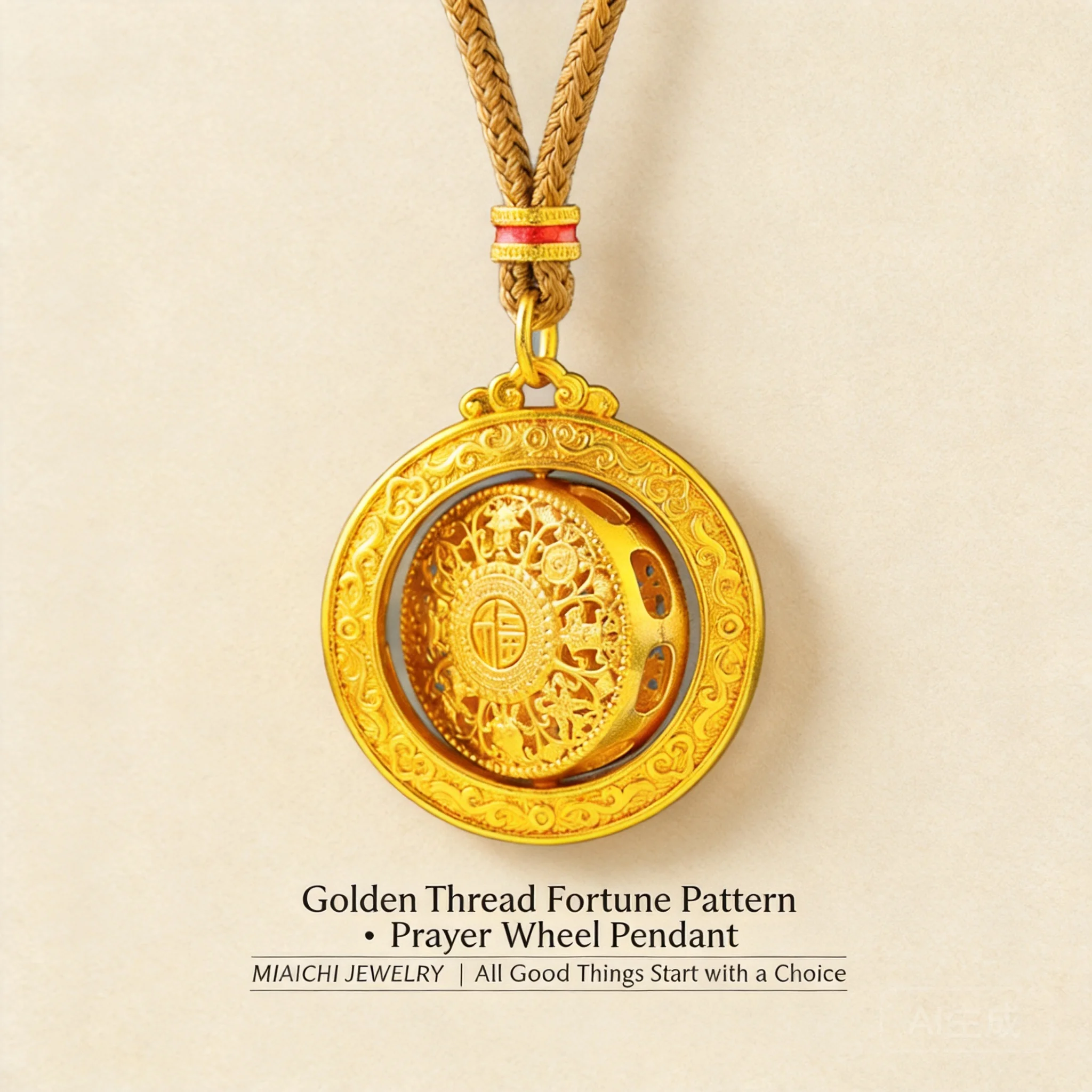 24k Gold Plated Chinese Style Lucky Fu Pattern Rotatable Eight Treasures Compass Pendant Necklace Blessing Good Fortune Wealth