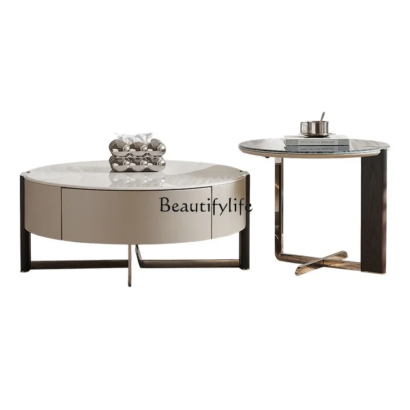 

FG26Cream wind coffee table living room 2024 new home creative small apartment marble round