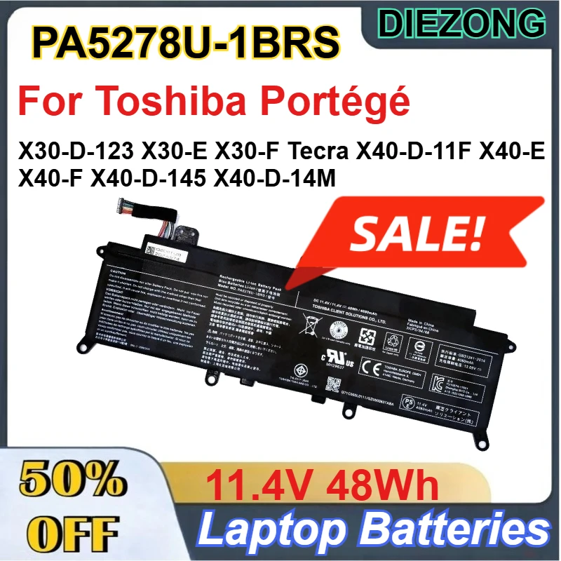 PA5278U-1BRS 11.4V 48Wh Laptop Battery for Toshiba Portégé X30-D-123 X30-E X30-F Tecra X40-D-11F X40-E X40-F X40-D-145 X40-D-14M