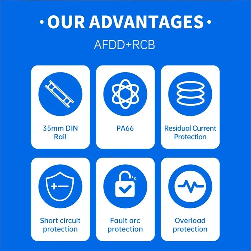 TOMZN 2P 32A AFDD Arc Fault Detection Device RCBO Circuit Breaker Residual Current Leakage Short-Circuit Overload Protection