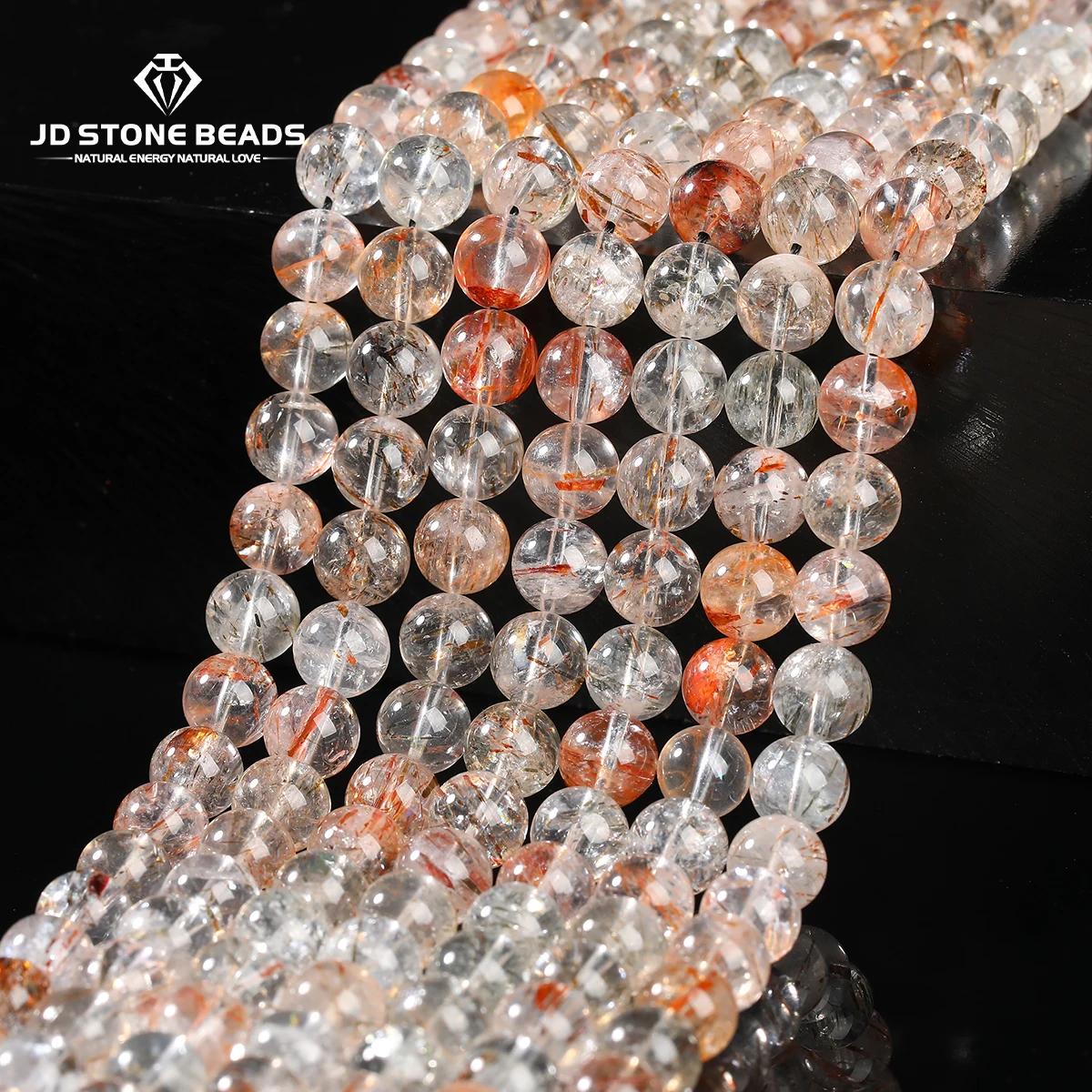 الحجر الطبيعي الجليد الأسود سوبر سبعة Rutilated الكوارتز حبة فضفاض خرزة مباعدة لصنع المجوهرات عقد دي اي واي سوار الإكسسوار