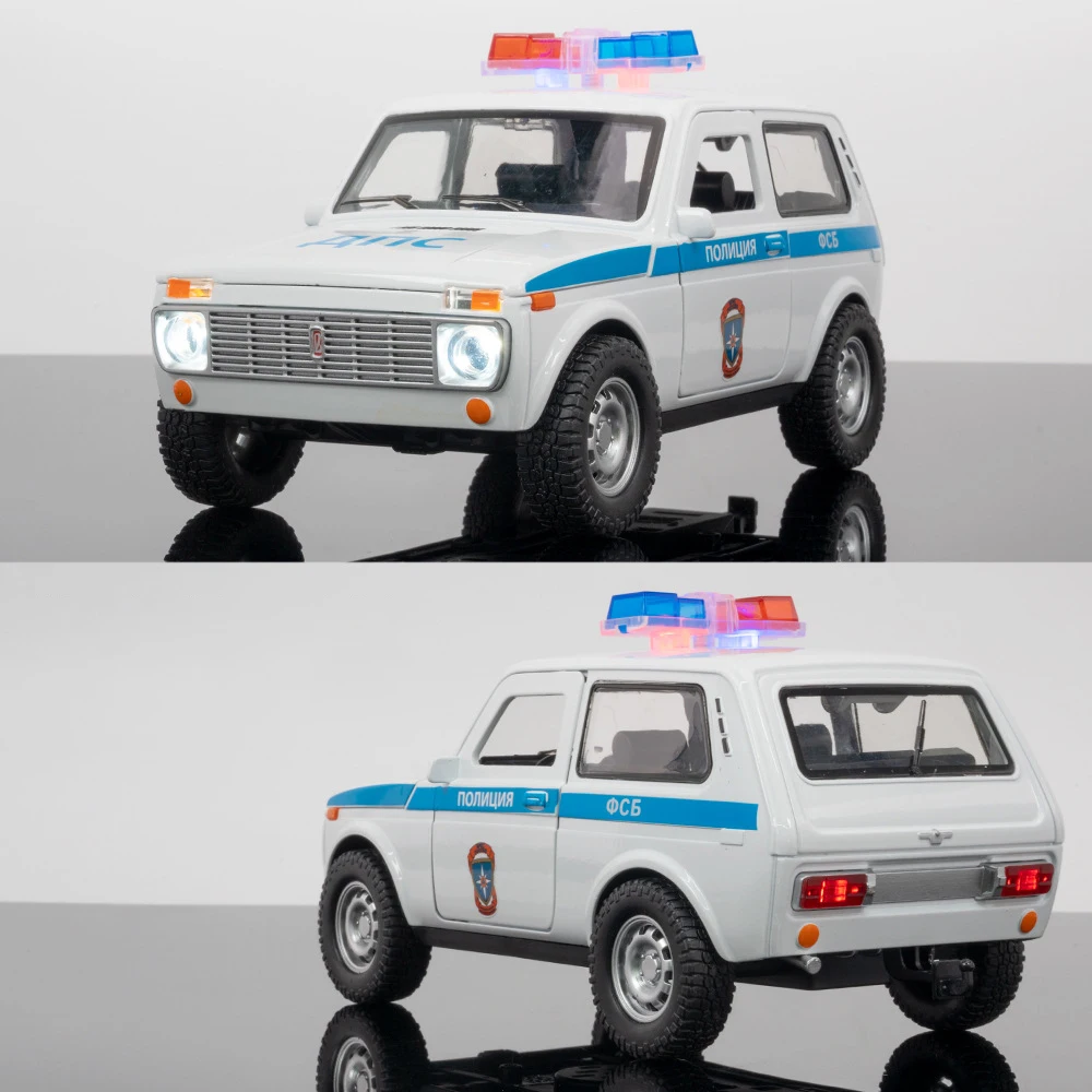 New 1:20 Russian LADA NIVA Police Alloy Car Diecasts & Toy Vehicles Metal Toy Car Model Sound and light Collection Kids Toy Gift