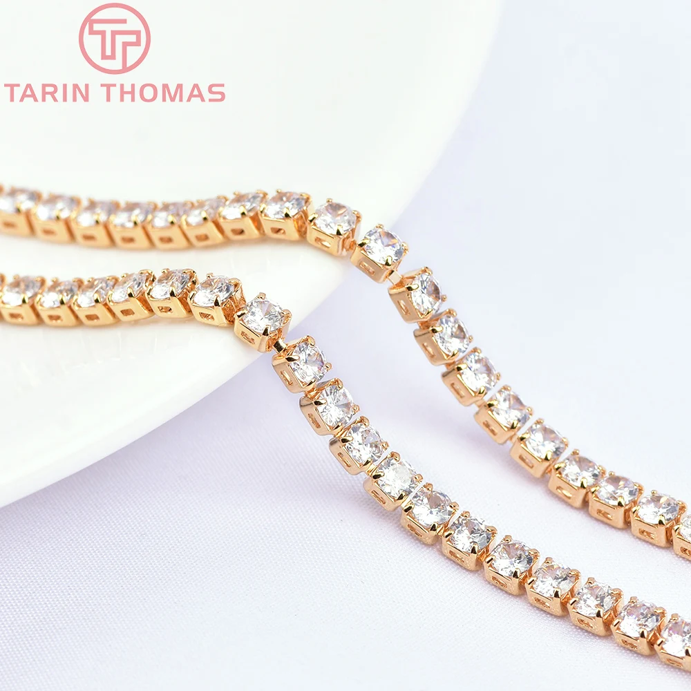 (5913)50CM 4MM 3MM 2MM 24K Gold Color Brass with Zircon Necklace Bracelet Chains Quality Diy Jewelry Findings Accessories