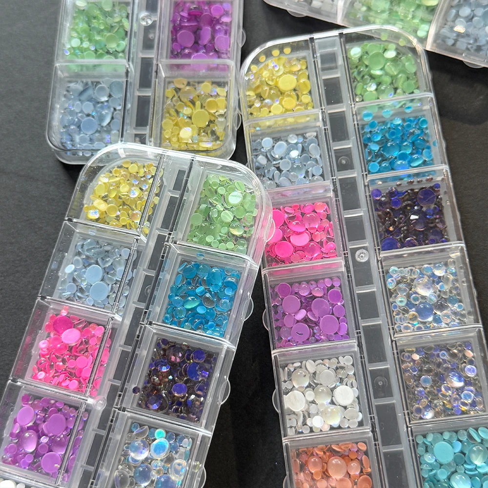 12 Grids 3D Zeemeermin Kralen Nagel Charmes Zomer Kleurrijke Bubble Bead Nail Art Decoratie Plaksteen Ronde Gem DIY Manicure Accessoires