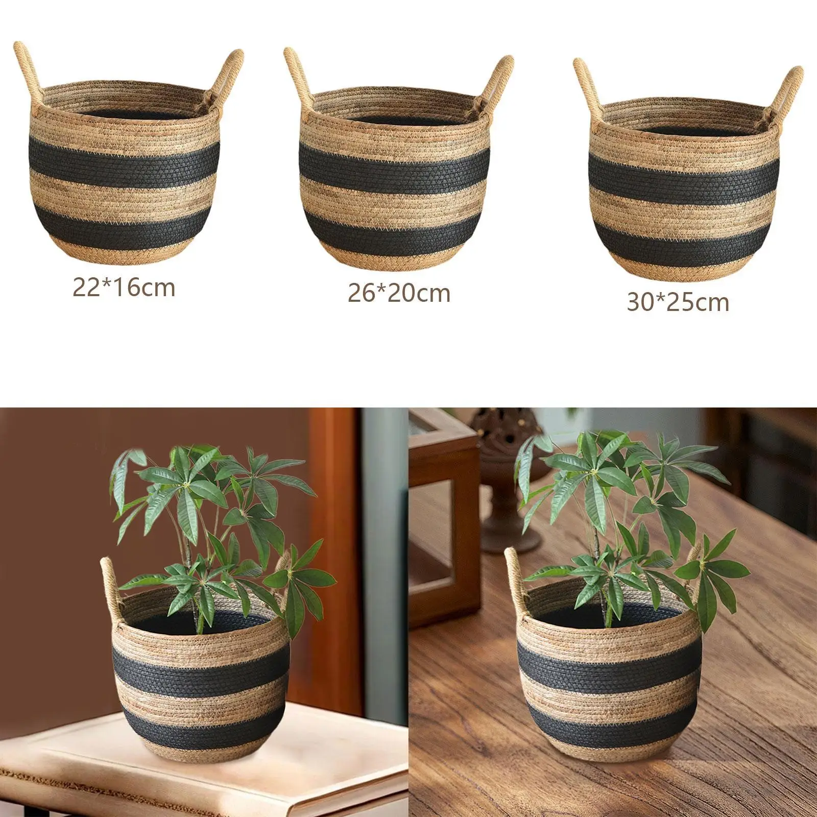 Woven Plant Basket Table Desk Organizer Shopping Basket Portable Grass Weaving Basket for Outdoor Indoor Plant Garden Flower