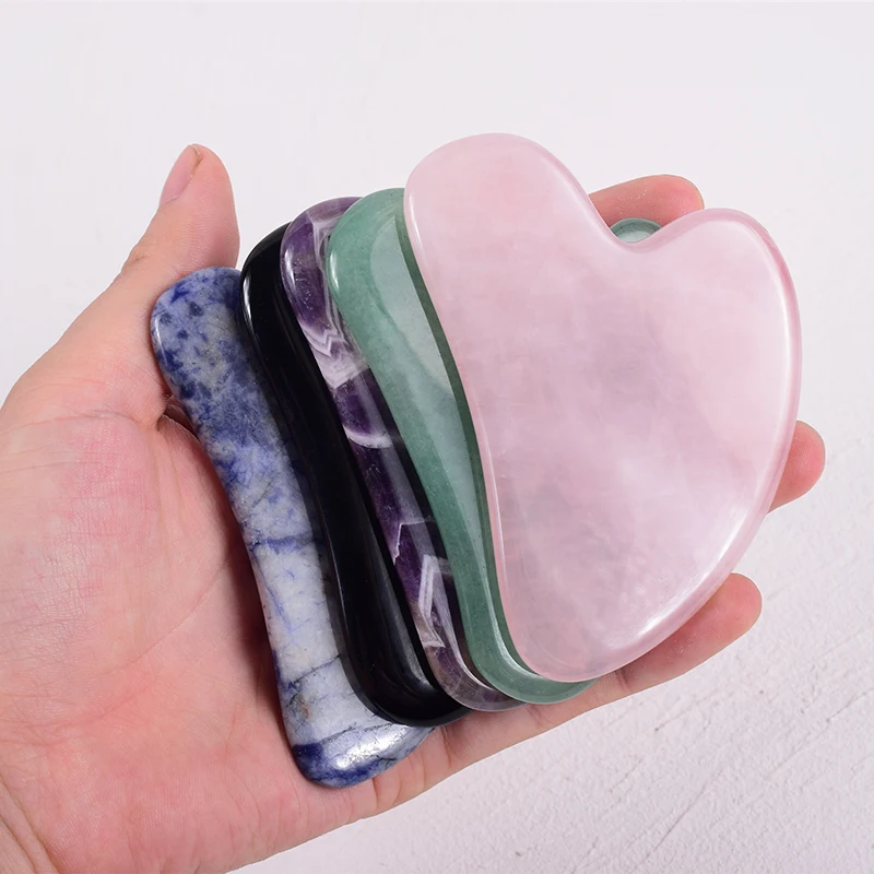 Natural Jade Gua Sha Scraper Facial Massager Tool Rose Quartz Guasha Massage Board Face Lift Slim Gouache Scraper Scraping Plate
