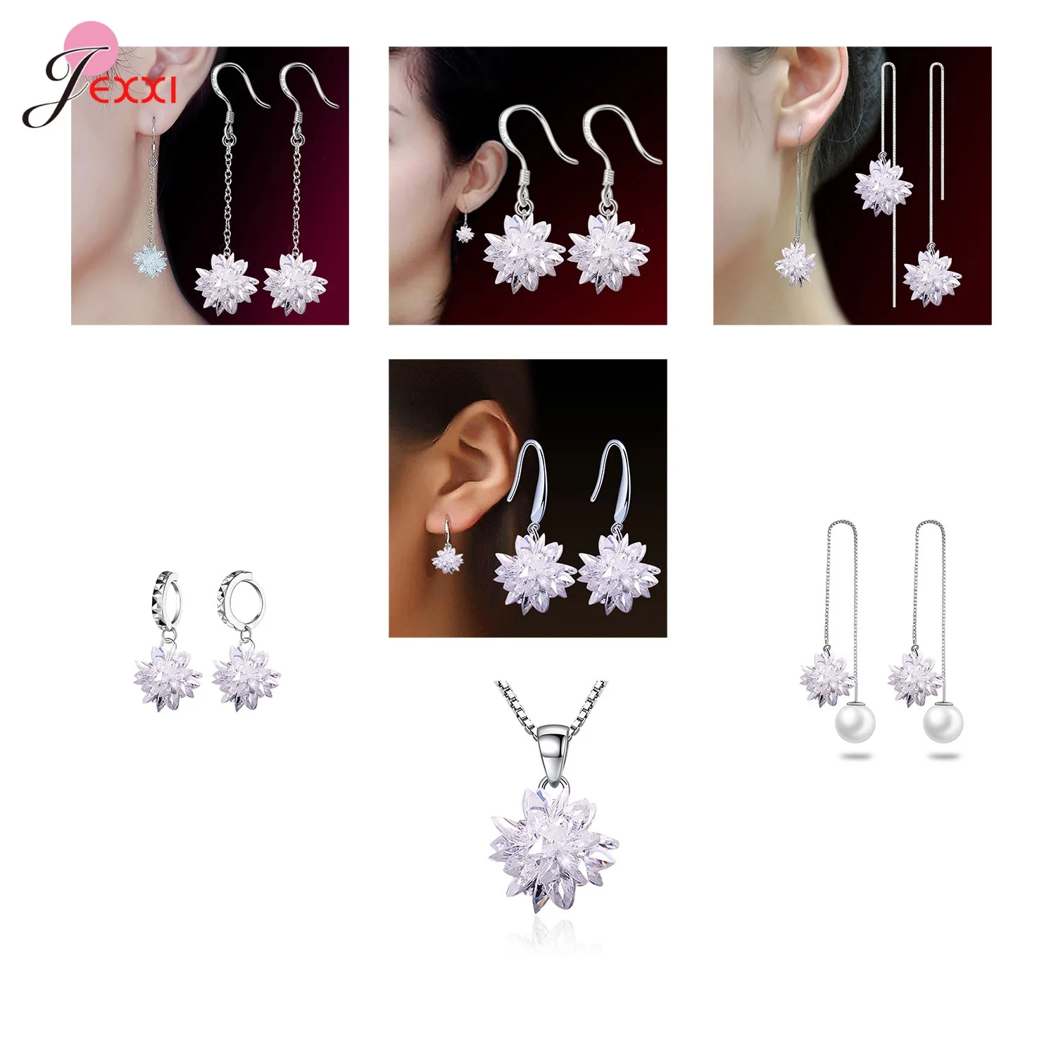 925 Silver Color Drop Earrings Decoration Jewelry for Femme Wife Birthday Anniversary Gifts White Ice Flower Ornaments